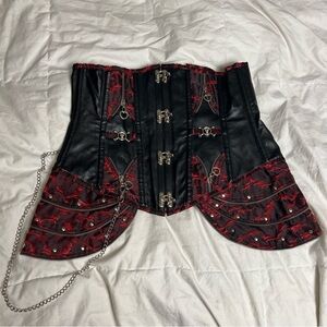 Gothic Black & Red Brocade Corset w/ Chains & Lace Vampire Witchy Goth Corset